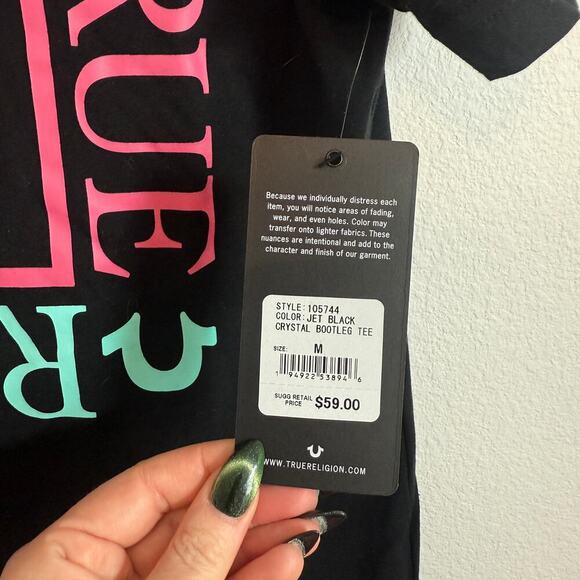 NEW True Religion Crystal Box Black Blue Pink Short Sleeve T-Shirt Mens Medium M - Picture 4 of 6